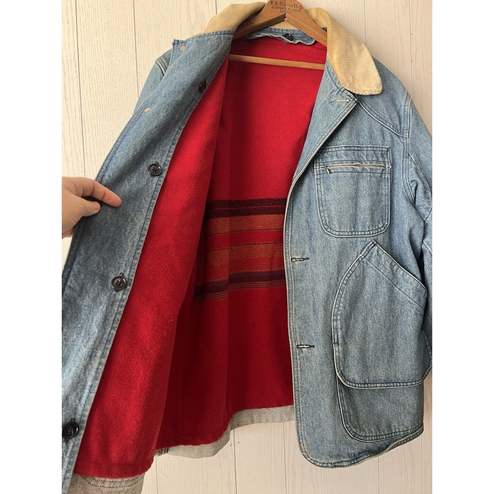Vintage LL Bean Denim Barn Coat Mens XL Wool Liner Corduroy Collar Chore Jacket - Picture 2 of 16